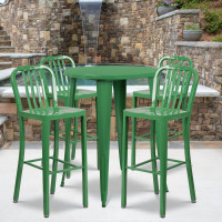 Flash Furniture CH-51090BH-4-30VRT-GN-GG 30" Round Metal Bar Table Set in Green